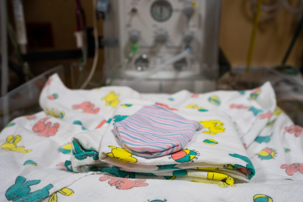 An infant hat and swaddle at the NICU level 2 nursery at MaineGeneral Medical Center in Augusta, ME on Friday, November 9, 2018. Photo by Yoon S. Byun.