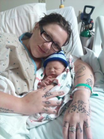 Miranda Gilman with her son Keagan on the day he was born in 2014. Family photo courtesy of Miranda Gilman.