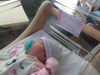 Jessica Coulombe’s sixth baby, Avery Rae, shortly after being born earlier this month at Maine Med. The infant will remain in protective custody with a family friend until Jessica can convince authorities that she can care for the newborn. Photo provided by Jessica Coulombe