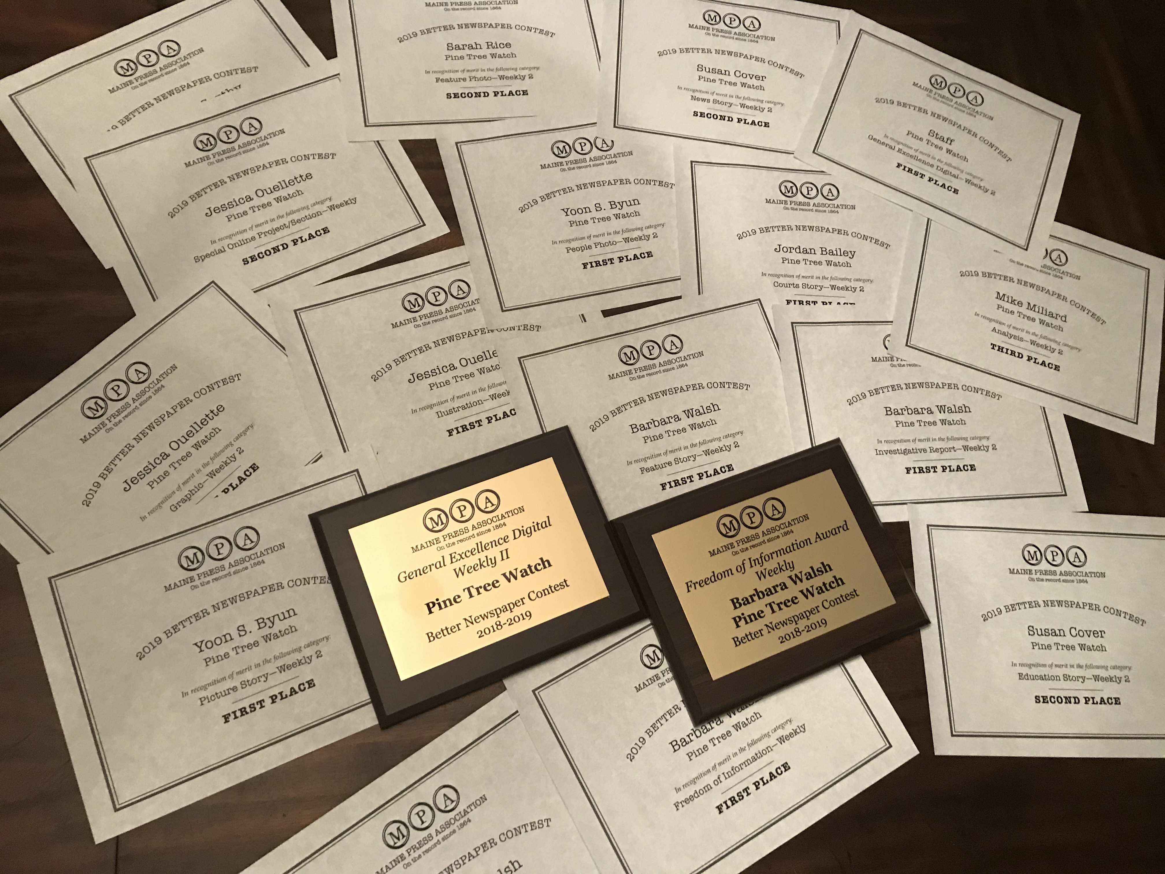 Pine Tree Watch Earns 16 Awards from Maine Press Association