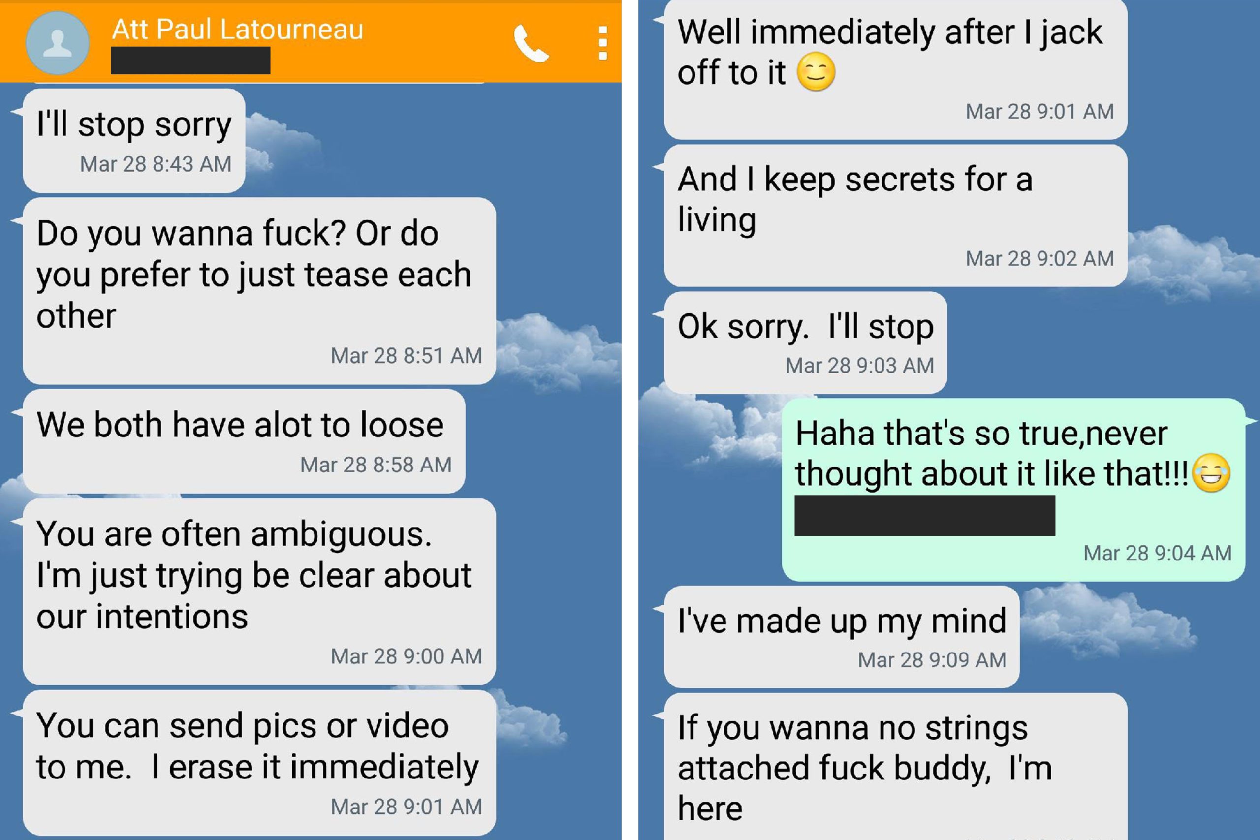 <em>Texts between Leah Kerwin and her court-appointed attorney Paul Letourneau. (Courtesy of Leah Kerwin)</em>