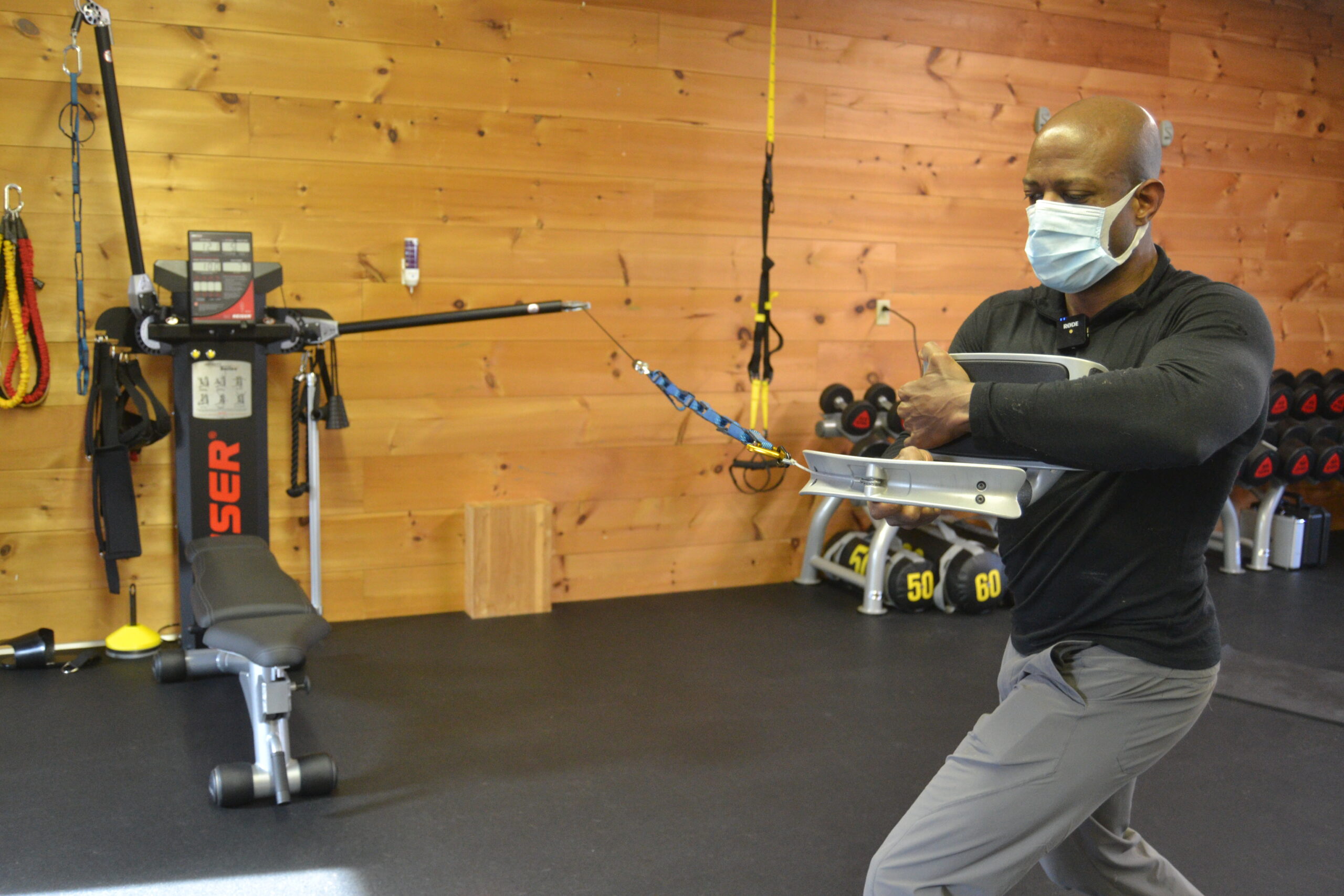 Jacques Newell Taylor, the owner of The Exercise Design Lab, integrates neuroscience into exercise programs to improve his clients' brain health and athletic performance. He opened the Bar Harbor exercise studio in 2019, after running a similar business in Los Angeles for 15 years. Photo by Jordan Bailey.