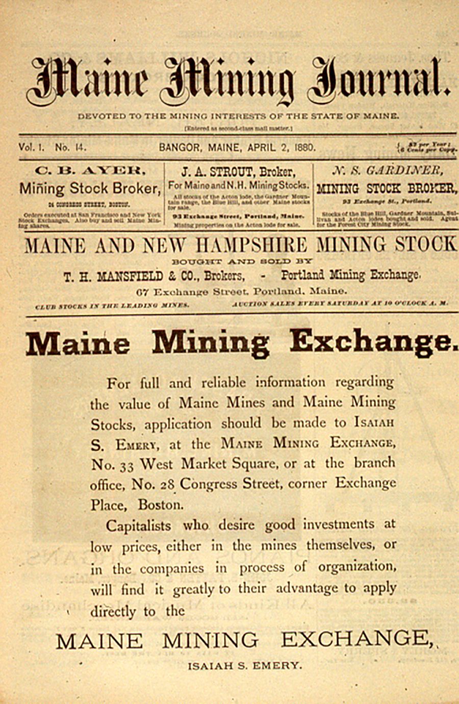 metal mining newspaper article from 19th century
