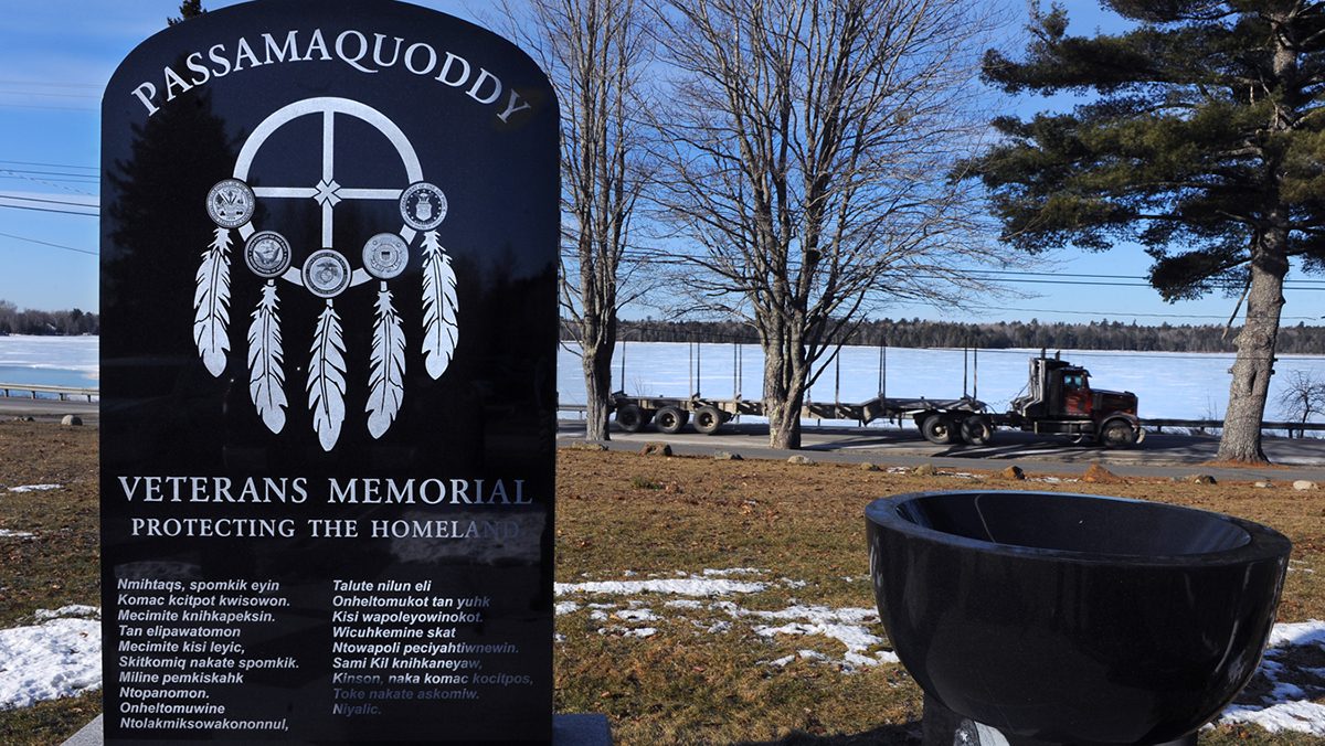 Passamaquoddy Veterans Memorial Sign in Indian Township