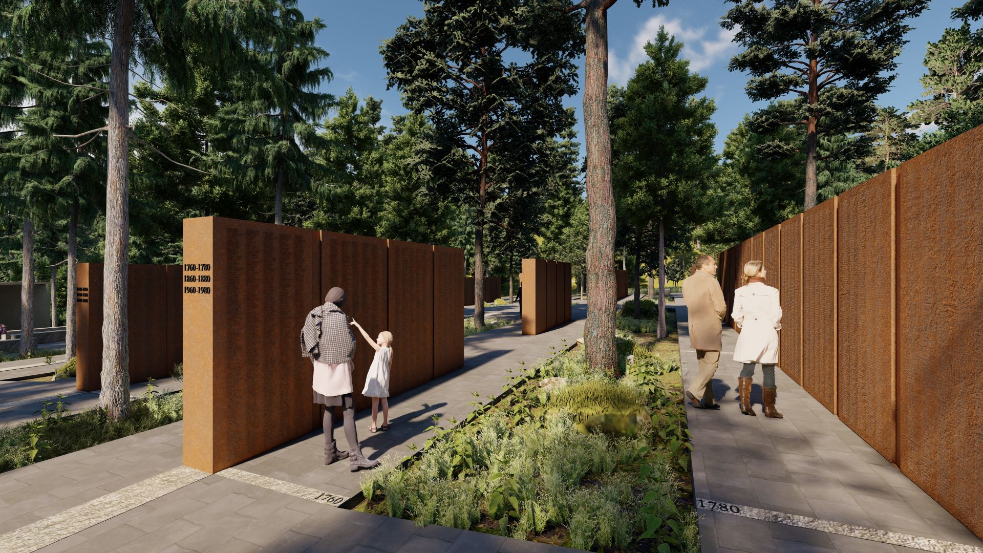 A rendering of how the memorial walls will look