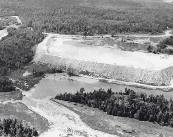 Black and white aerial view of the former Callahan Mine.