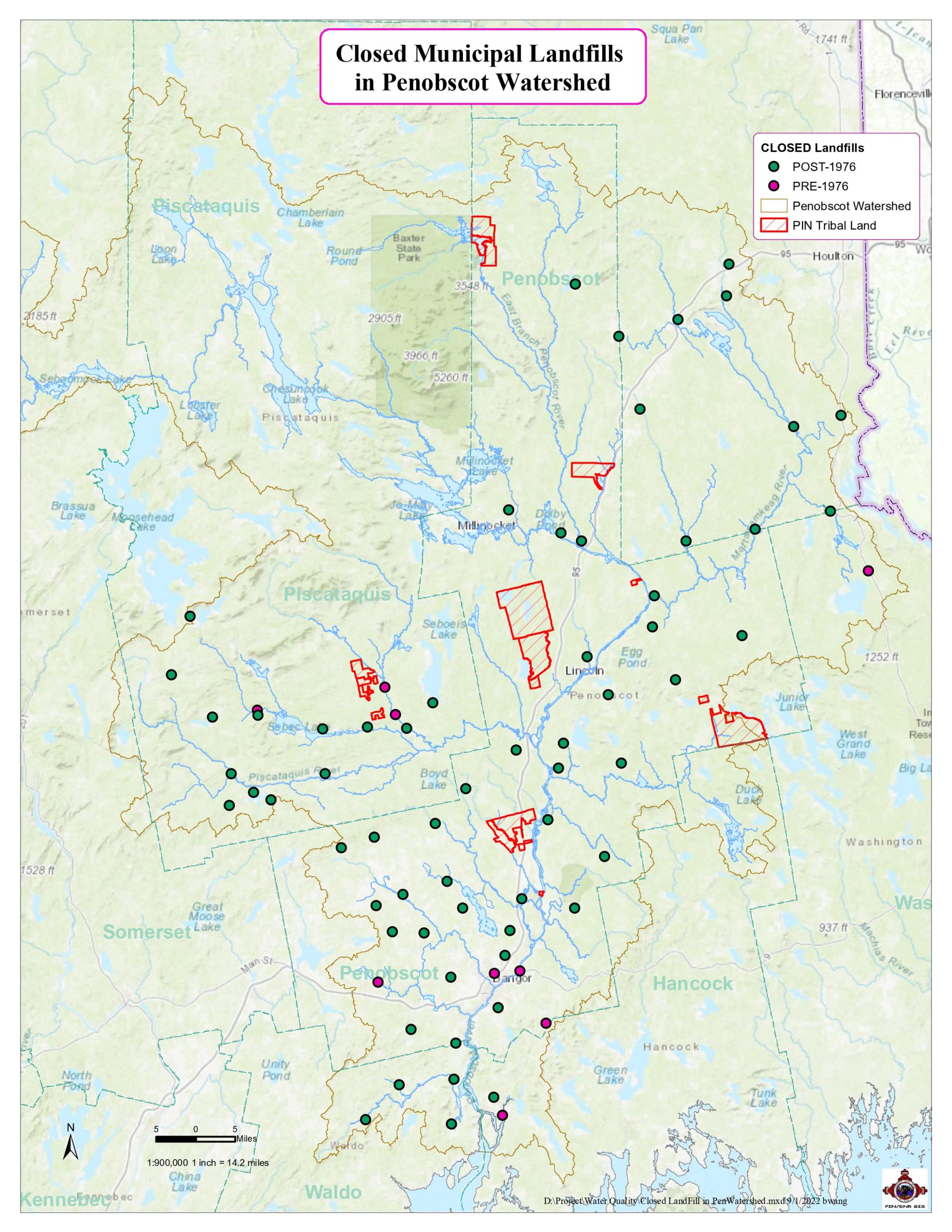 A map of closed municipal landfills around Maine